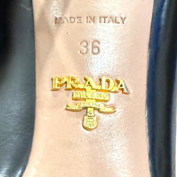 Prada Spazzolato Basi Nero black women's pumps gold heels size 36 authentic - Picture 6 of 12